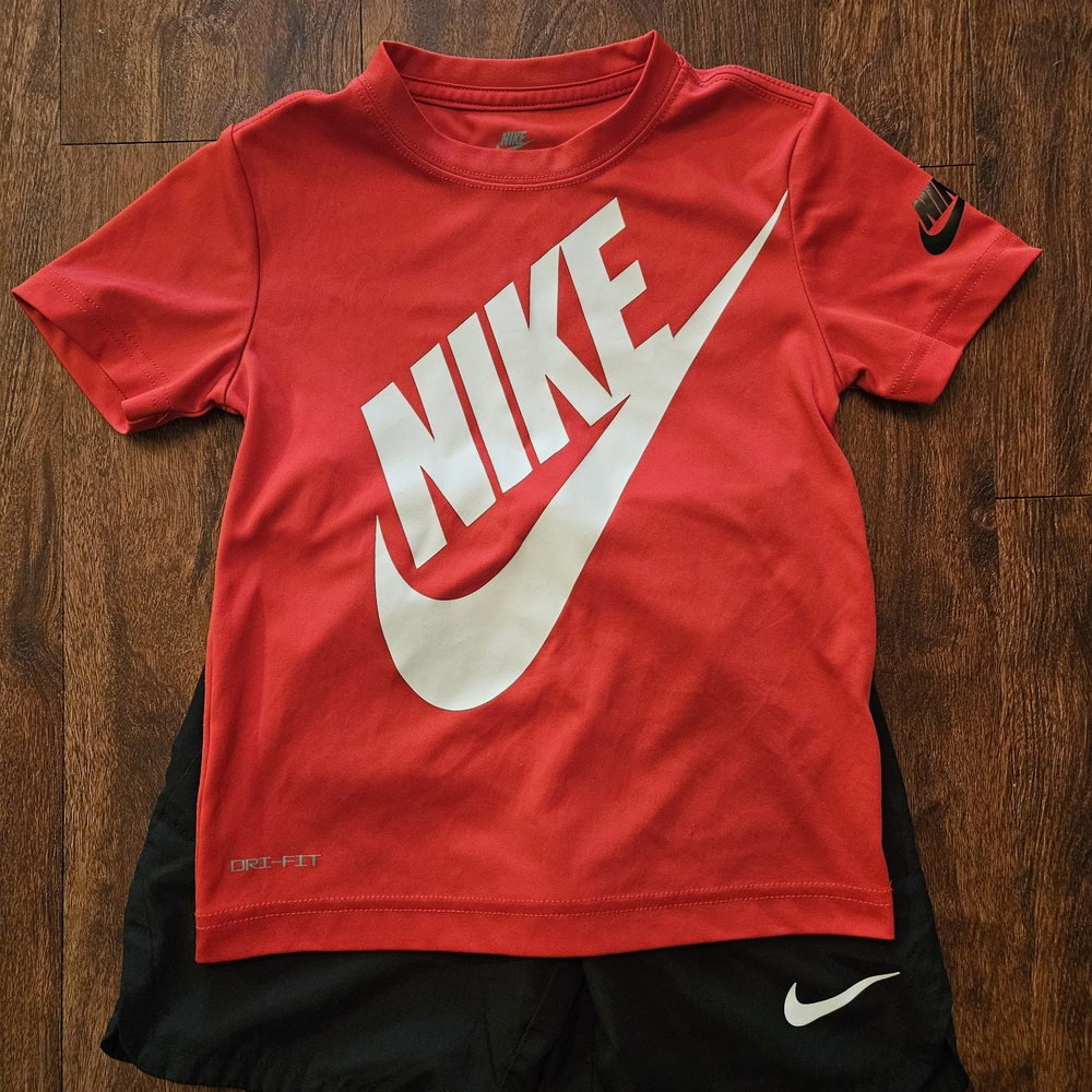 Nike Kids Red and White Logo Tee
